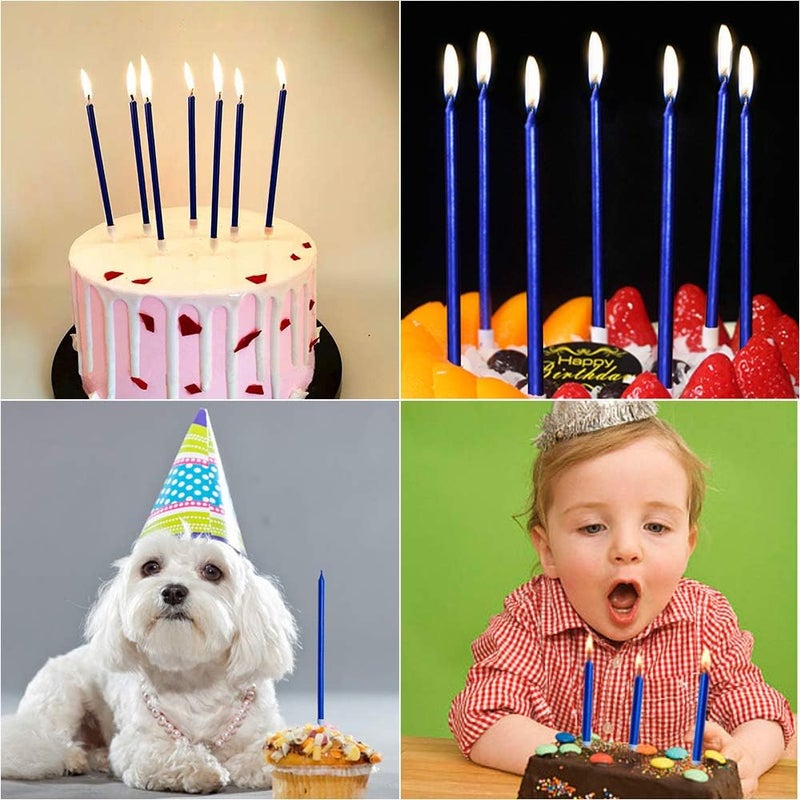 XNOVA 12 Count Long Thin Blue Birthday Cake Candles in Holders for Birthday Wedding Party Cupcake Decorations Tall Candles - Image 4